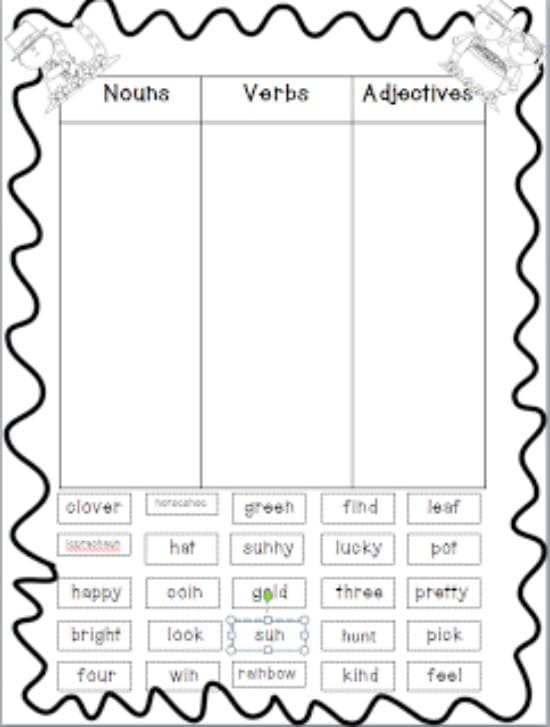Noun Verb Adjective Worksheet