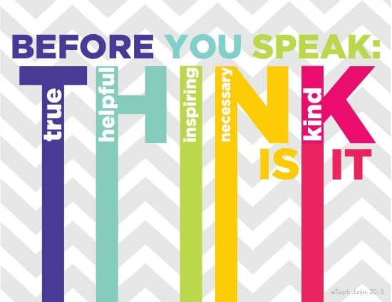 Think Before You Speak Printable Posters Teach Junkie