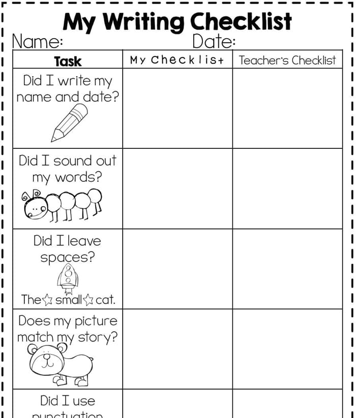 11 Fantastic Writing Rubrics for Kindergarten - writer's checklist for young students - Teach Junkie