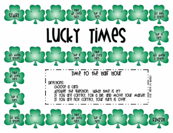11 Free St. Patrick's Day Primary Printables - Telling time to half hour