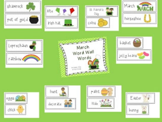 Teach Junkie: 4 St. Patrick's Day Language Arts {Free Download} - March Word Wall Words