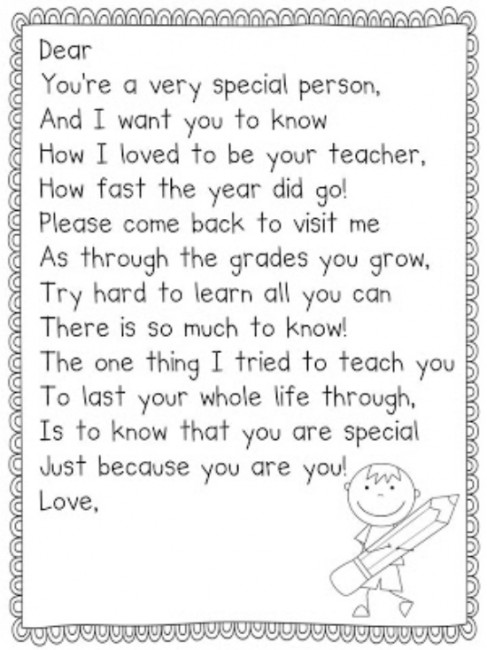 Teach Junkie: 26 Fun and Memorable End of the School Year Celebration Ideas - Teacher Gift Poem