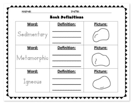 Teach Junkie: Rocks for Kids - 15 Activities and Ideas - Rock Definition Worksheet