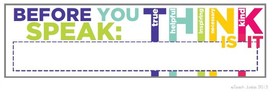 Teach Junkie: Think Before You Speak Name Tags Template