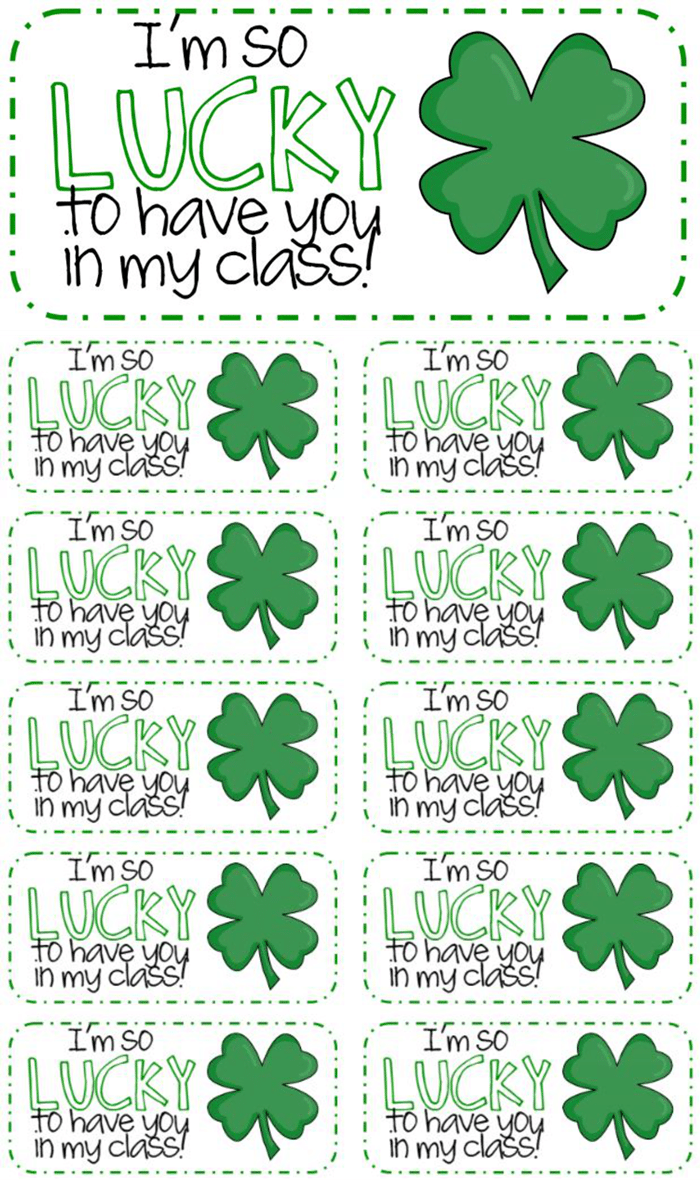 3 Adorable and Free St. Patrick's Day Tags Printables - lucky to have you in my class (print on labels)