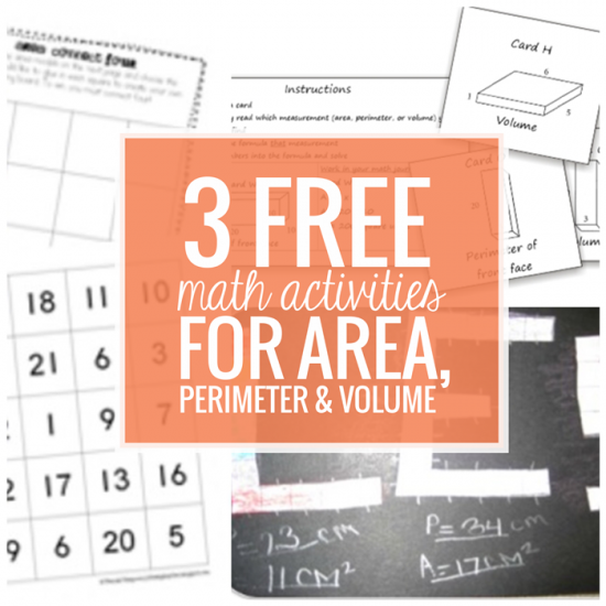 3 Free Math Activities for Area, Perimeter, Volume