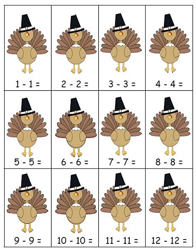 54 Fantastic Fall Thanksgiving Freebie - Subtraction Doubles Center Game - Teach Junkie