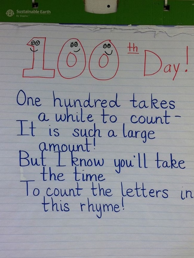 45 Best 100th Day of School Resources - Counting Letters Rhyme - Teach Junkie