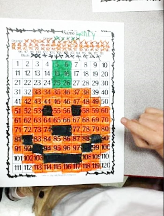 Free October Activities and Printable Resources - 120 chart mystery picture pumpkin for Halloween