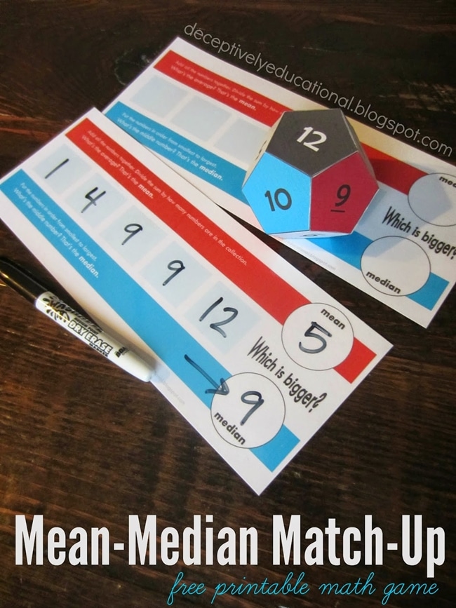 Mean-Median Match Up Game - Range Median Mode: 24 Quick, Free Activities and Resources - Teach Junkie