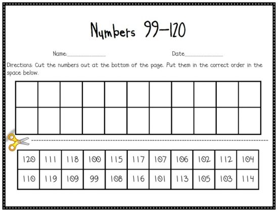 Numbers 100-120 Freebie sequencing worksheet