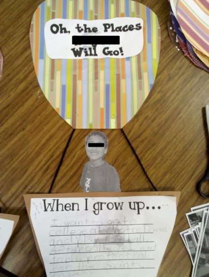 Oh the Places You'll Go Activity - hot air balloon bulletin board display for what they want to do when they grow up