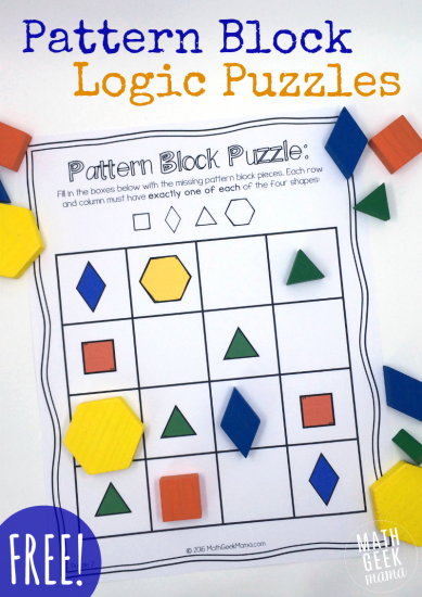 Pattern Block Logic Puzzle (free) like sudoku for kindergarten and first graders. How fun!