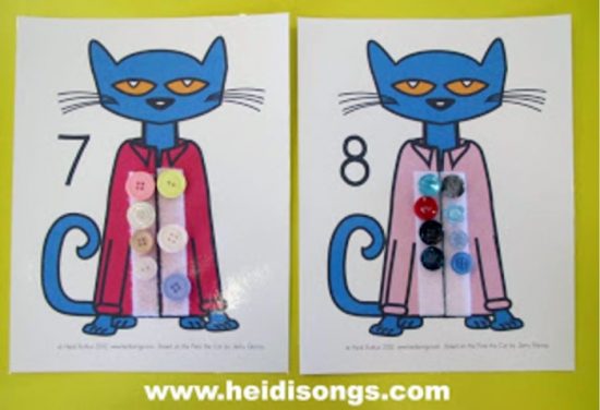 Pete the Cat Matching Sets Counting Mats Free printable