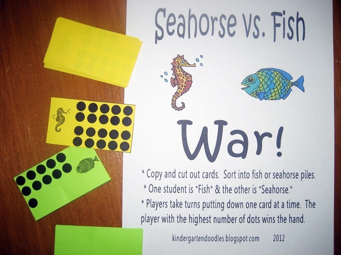 Pre-k and Kindergarten Free Downloads and Teacher Printables - comparing numbers to 20 war game