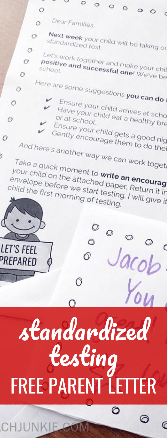 Standardized Testing Parent Letter (Freebie) with encouraging note